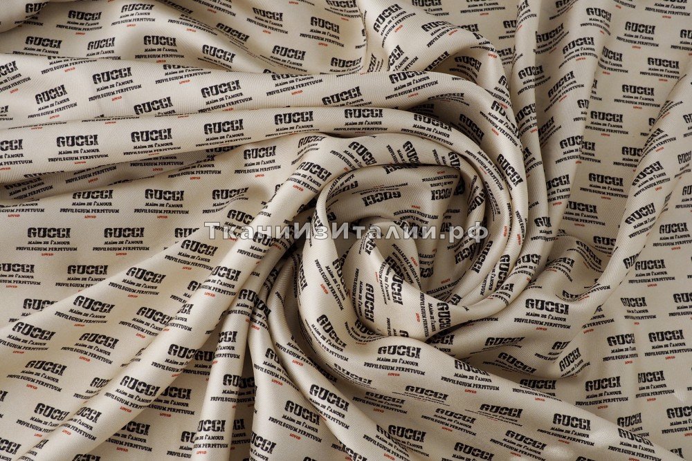 ткань шелковый твил с логотипами, твил шелк иные бежевая Италия