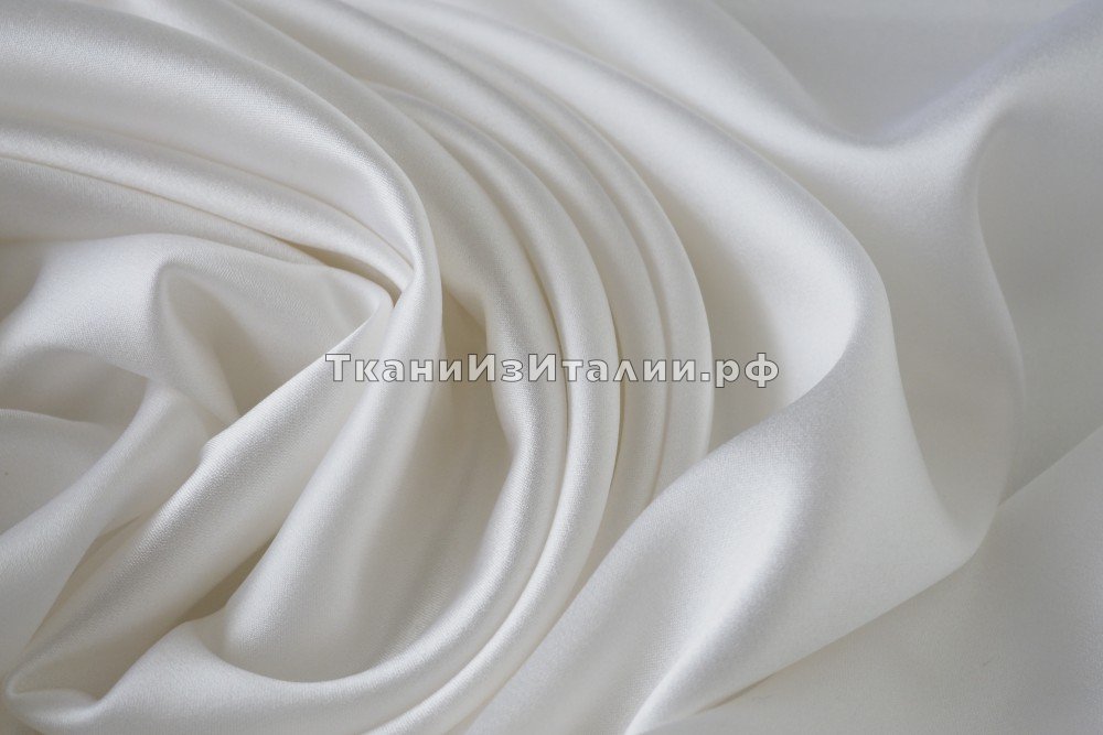 ткань атлас с эластаном белый зефир, атлас шелк однотонная белая Италия