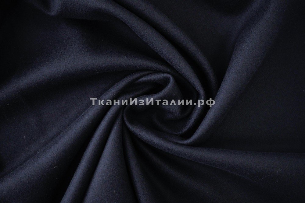 ткань пальтовая шерсть с кашемиром иссиня-черного цвета, пальтовые шерсть однотонная синяя Италия