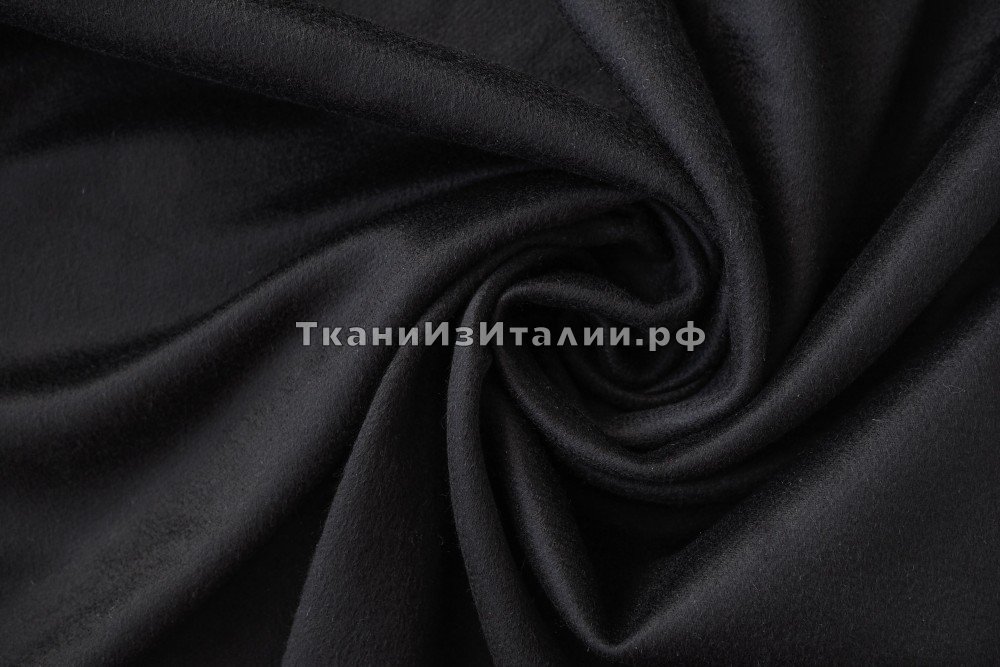 ткань двуслойный черный пальтовый кашемир, пальтовые кашемир однотонная черная Италия