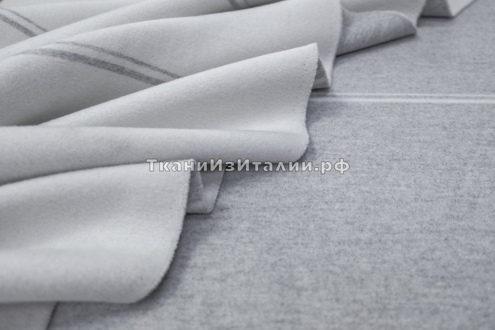 ткань двусторонний пальтовый кашемир с шелком, пальтовые шелк в полоску белая Италия