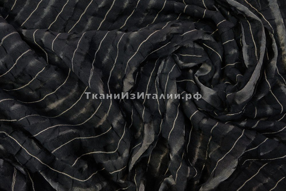ткань черный фантазийный шелк в полоску, костюмно-плательная шелк в полоску черная Италия