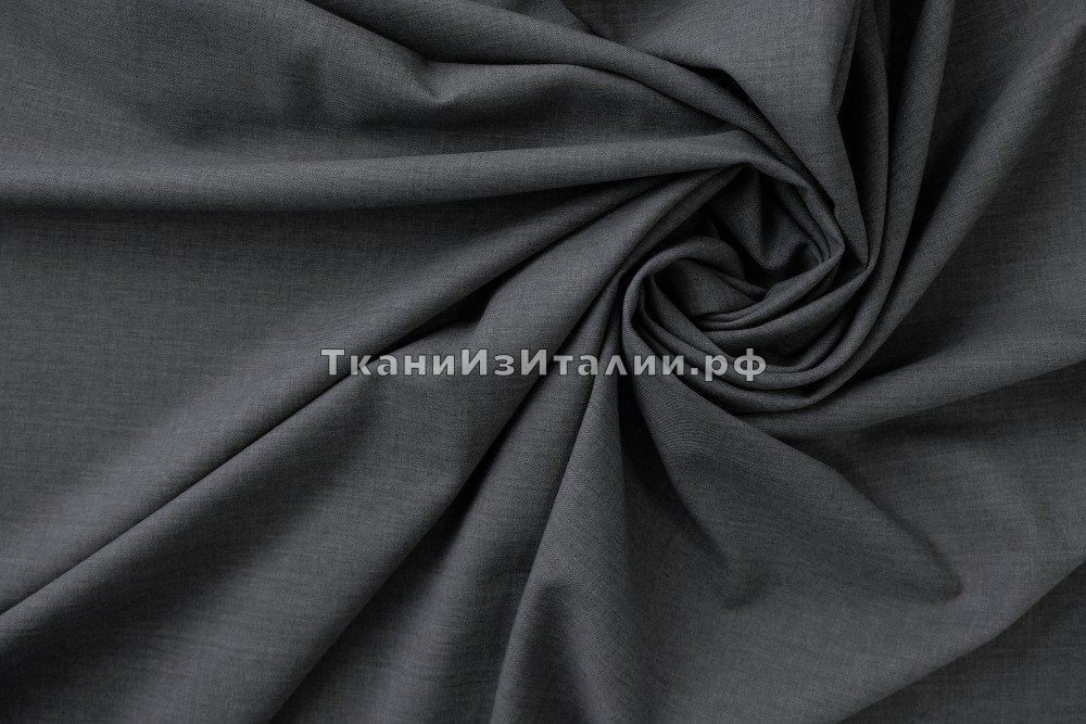 ткань шерсть средне-серого цвета, костюмно-плательная шерсть однотонная серая Италия