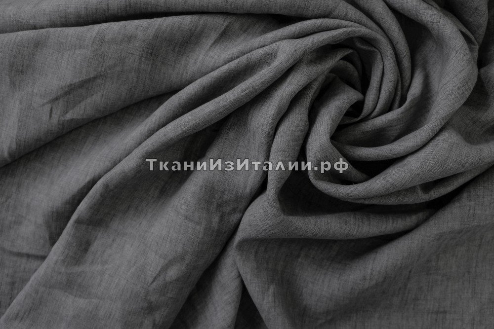 ткань серый лен меланж, костюмно-плательная лен однотонная серая Италия