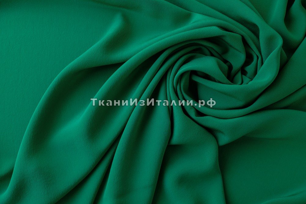 ткань крепдешин зеленого (изумрудного) цвета, крепдешин шелк однотонная зеленая Италия
