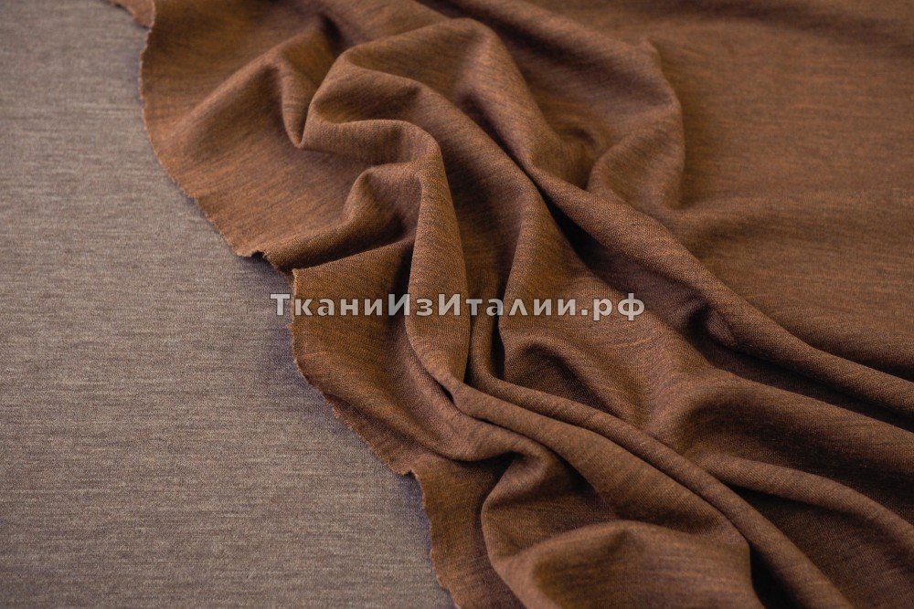 ткань двухсторонний трикотаж коричнево-серый меланж, трикотаж шерсть однотонная коричневая Италия
