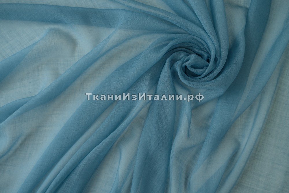 ткань марлевка из кашемира голубого цвета, марлевка кашемир однотонная голубая Италия