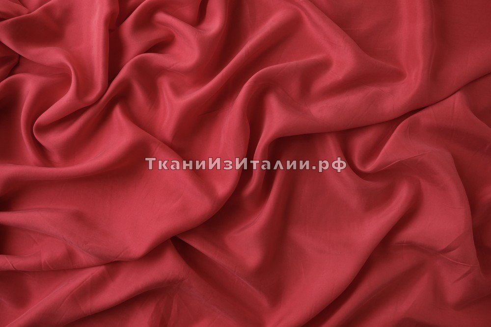 ткань вареный шелк кораллового цвета, вареный шелк (мытый шелк) шелк однотонная красная Италия