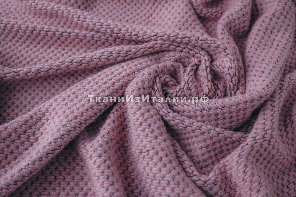 ткань шерстяное букле розовое, пальтовые шерсть однотонная розовая Италия