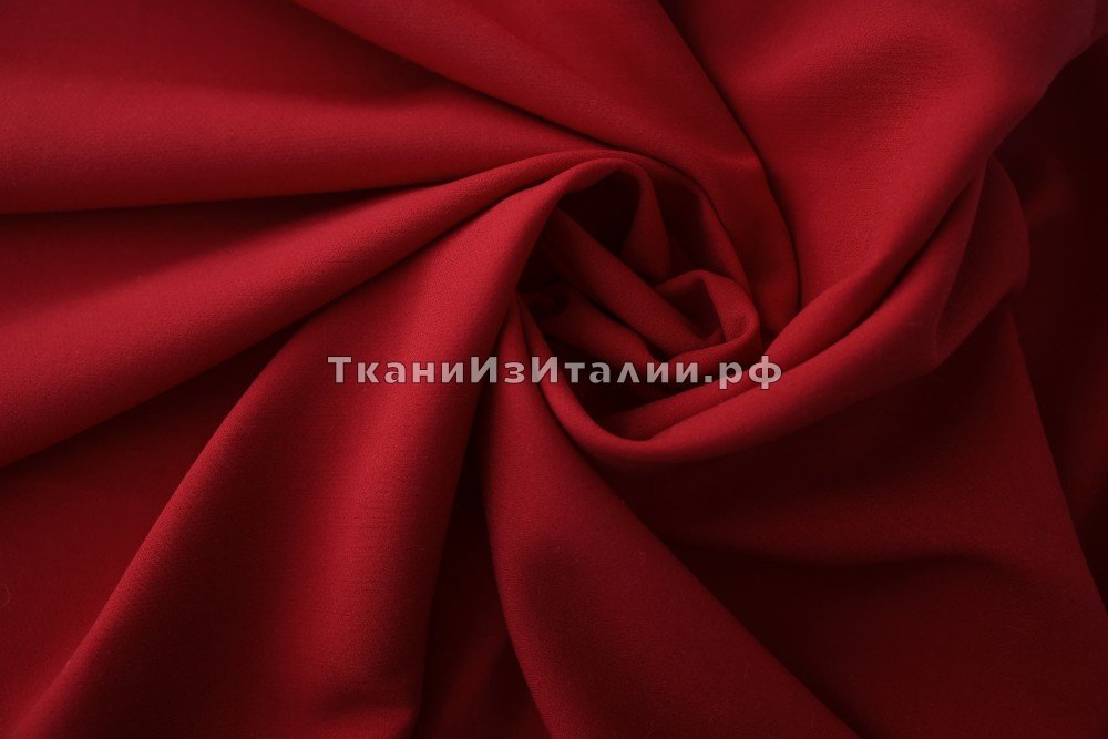 ткань двухслойный двусторонний креп из шерсти с шелком ярко-красный, креп шерсть однотонная красная Италия