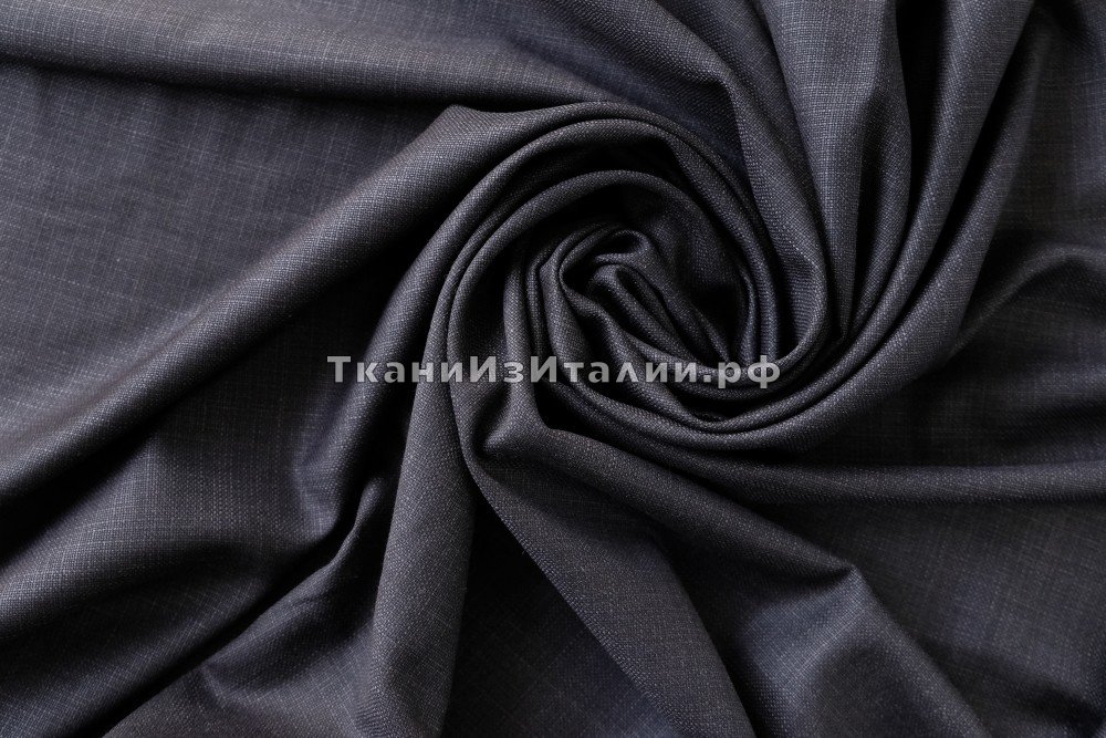 ткань костюмная шерсть мелкого полотняного плетения сине-чернильная, костюмно-плательная шерсть однотонная синяя Италия