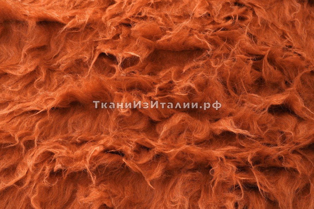 ткань беби альпака с шерстью и полиэстером рыжего цвета , пальтовые альпака однотонная оранжевая Италия