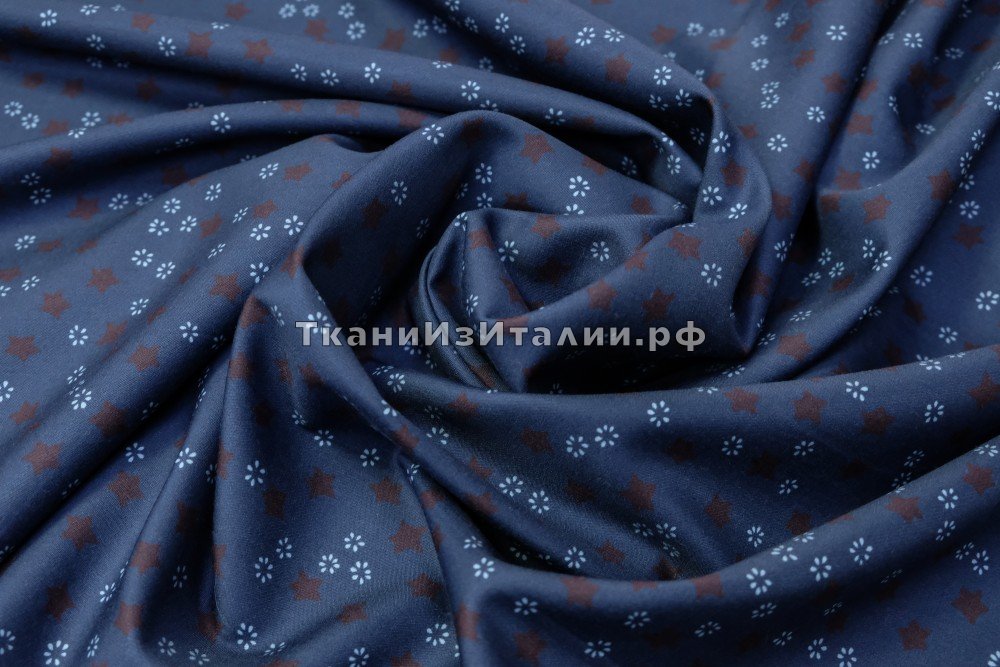 ткань синий креп со звездами и цветами