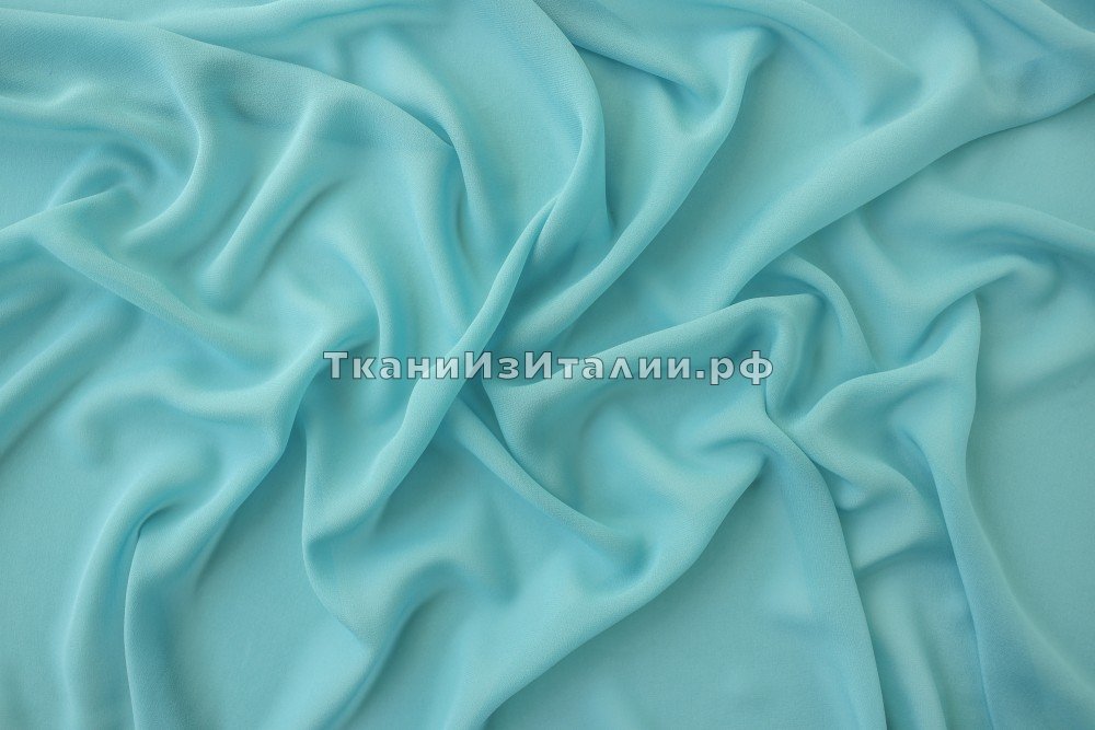 ткань бирюзовый жоржет, шифон шелк однотонная голубая Италия