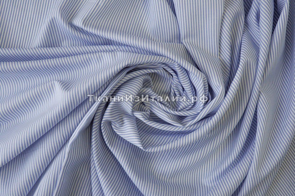 ткань рубашечный хлопок в бело-голубую полоску, сорочечная хлопок в полоску голубая Италия