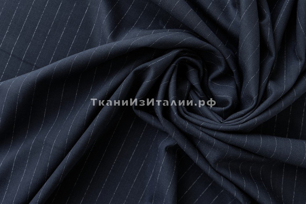 ткань синяя костюмная шерсть в полоску , костюмно-плательная шерсть в полоску синяя Италия