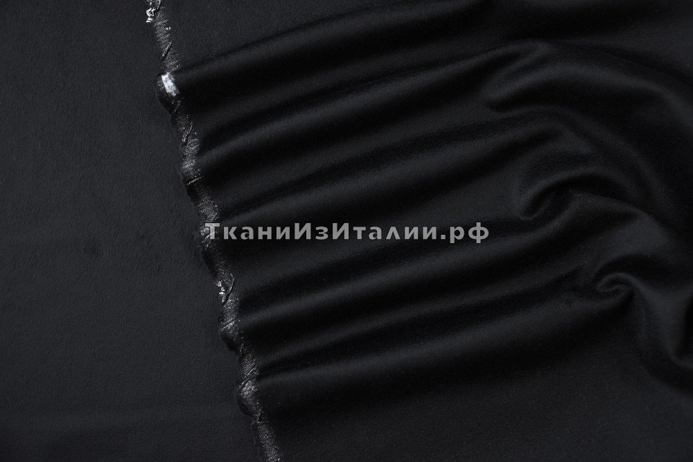 ткань двухслойный двусторонний черный кашемир, пальтовые кашемир однотонная черная Италия