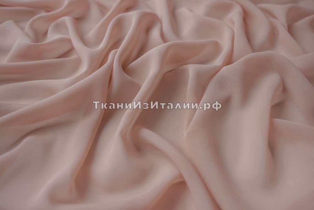 ткань шифон жемчужно-пудрового цвета, шифон шелк однотонная розовая Италия