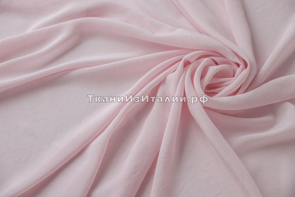 ткань нежно-розовый крепдешин маршмеллоу, крепдешин шелк однотонная розовая Италия