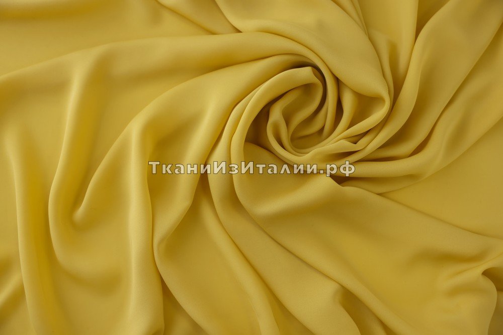 ткань шармуз желтого цвета с оттенком одуванчика, шармюз шелк однотонная желтая Италия