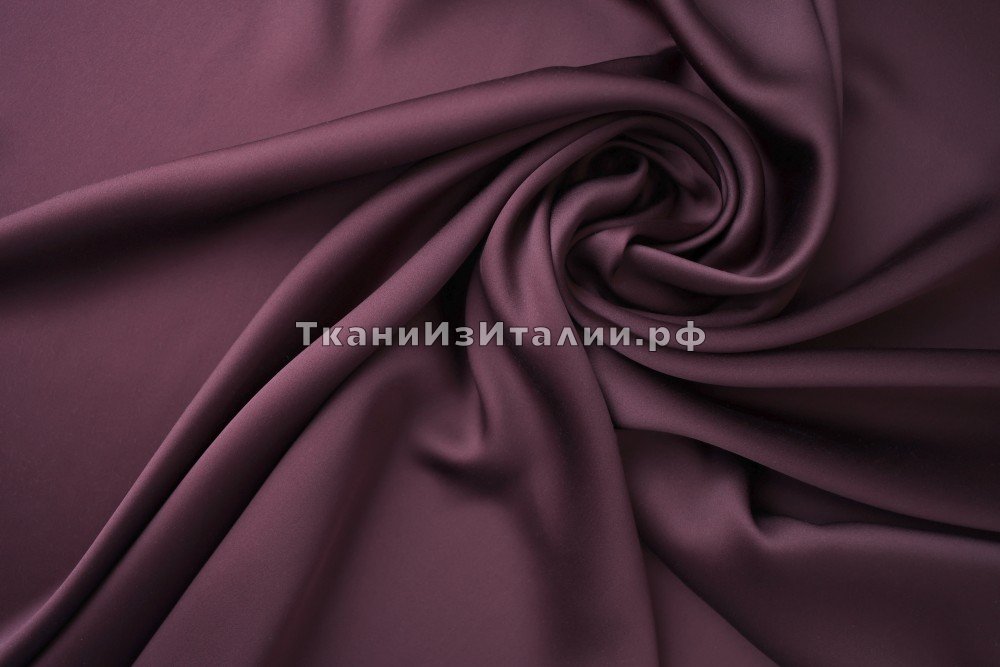 ткань шёлковый сатин бордово-баклажановый, сатин шелк однотонная фиолетовая Италия