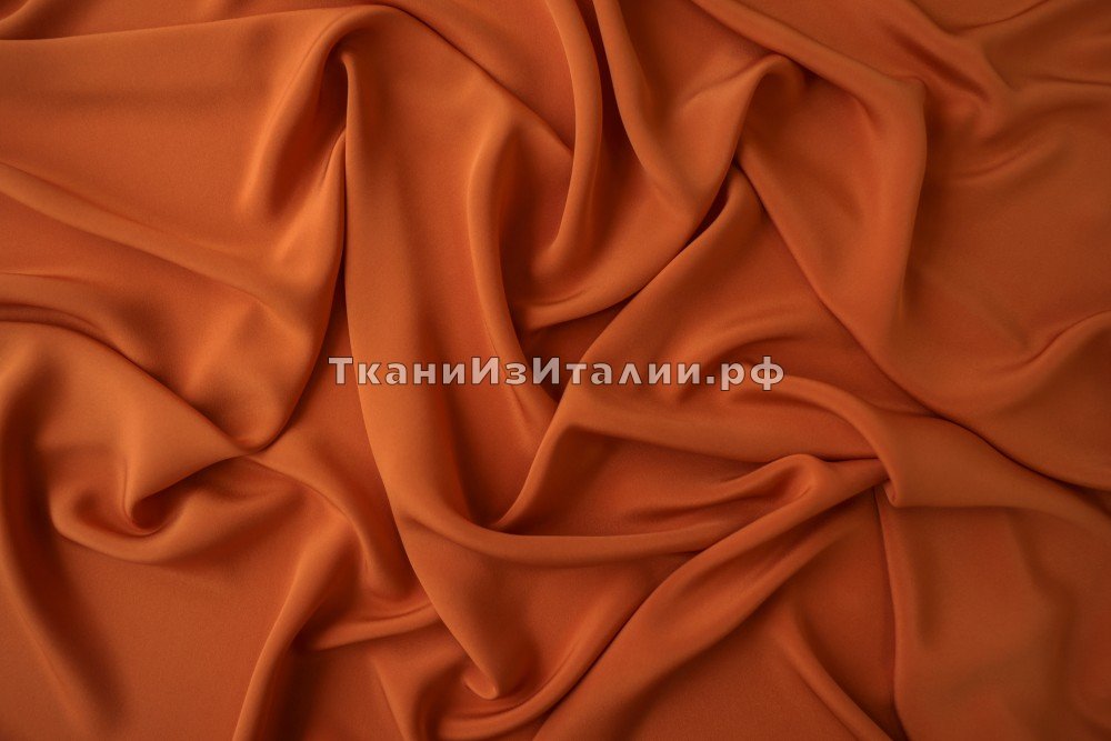 ткань шелк мандаринового цвета с эластаном , кади шелк однотонная оранжевая Италия