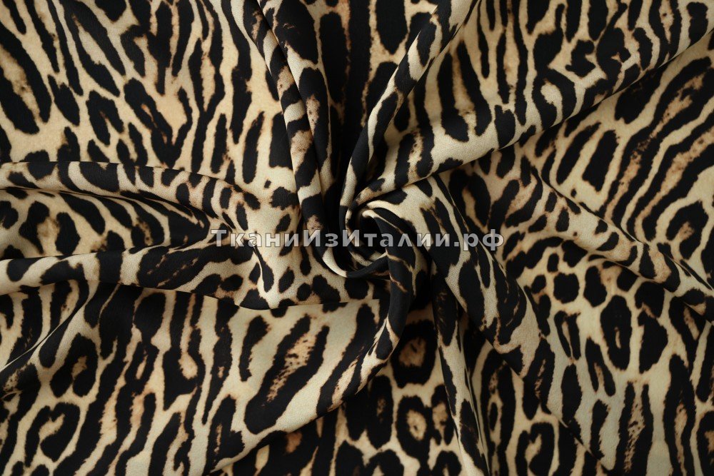ткань костюмно-плательный шелк с леопардовым принтом, костюмно-плательная шелк леопард коричневая Италия