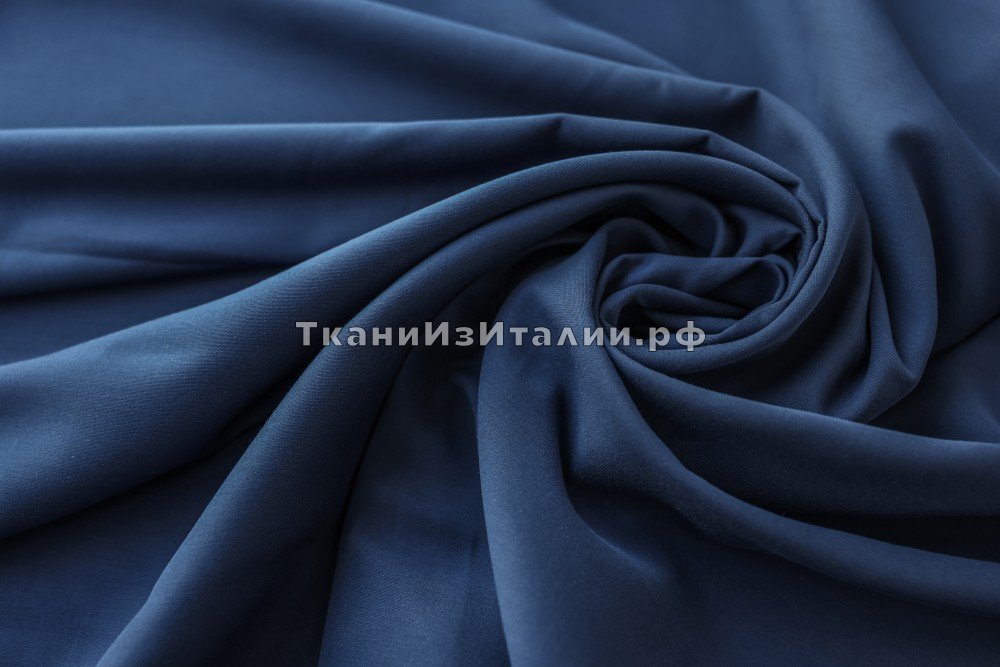 ткань синий креп костюмно-плательный, креп шерсть однотонная синяя Италия