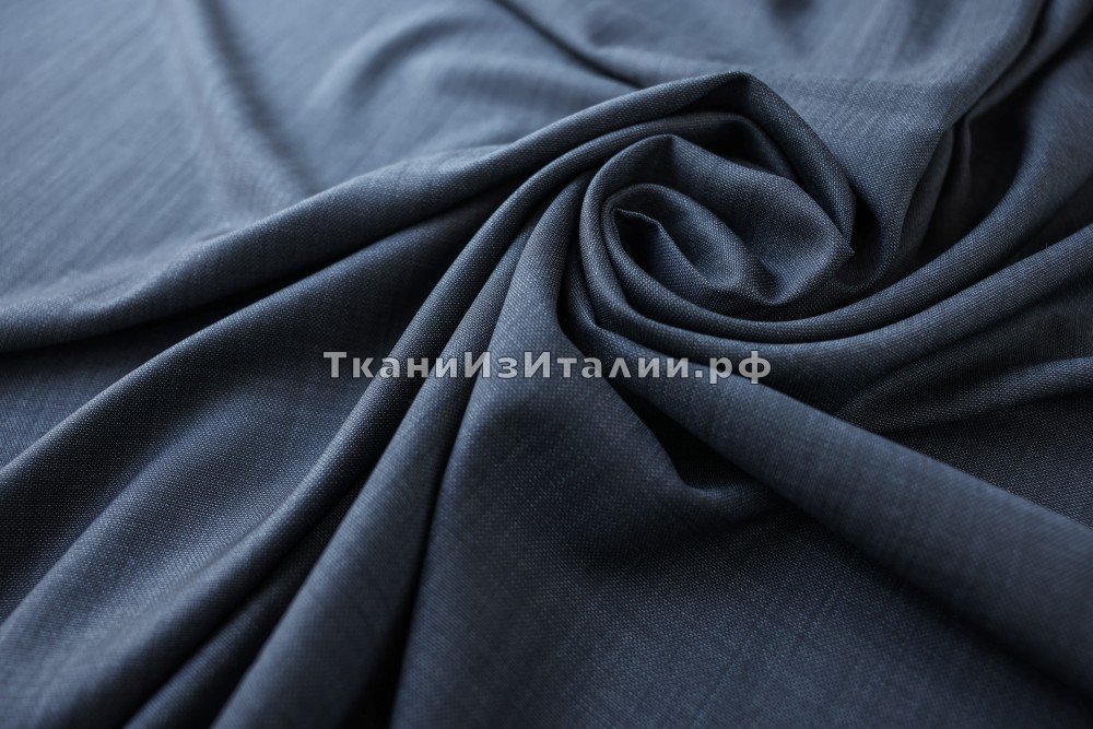 ткань шерсть джинсового синего цвета, костюмно-плательная шерсть однотонная синяя Италия
