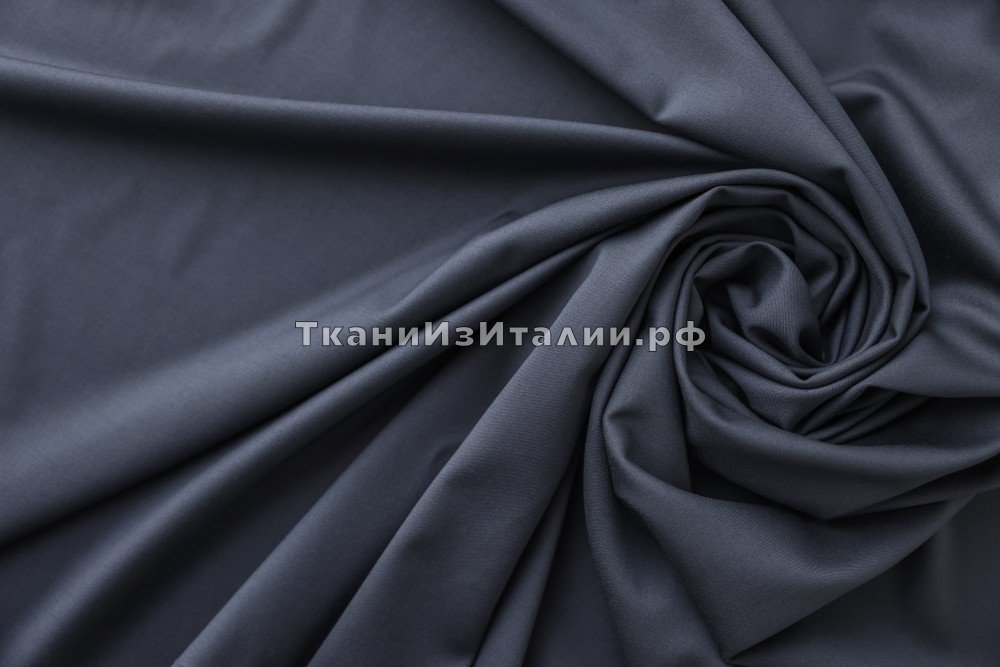 ткань шерсть с эластаном сине-сизая, костюмно-плательная шерсть однотонная синяя Италия