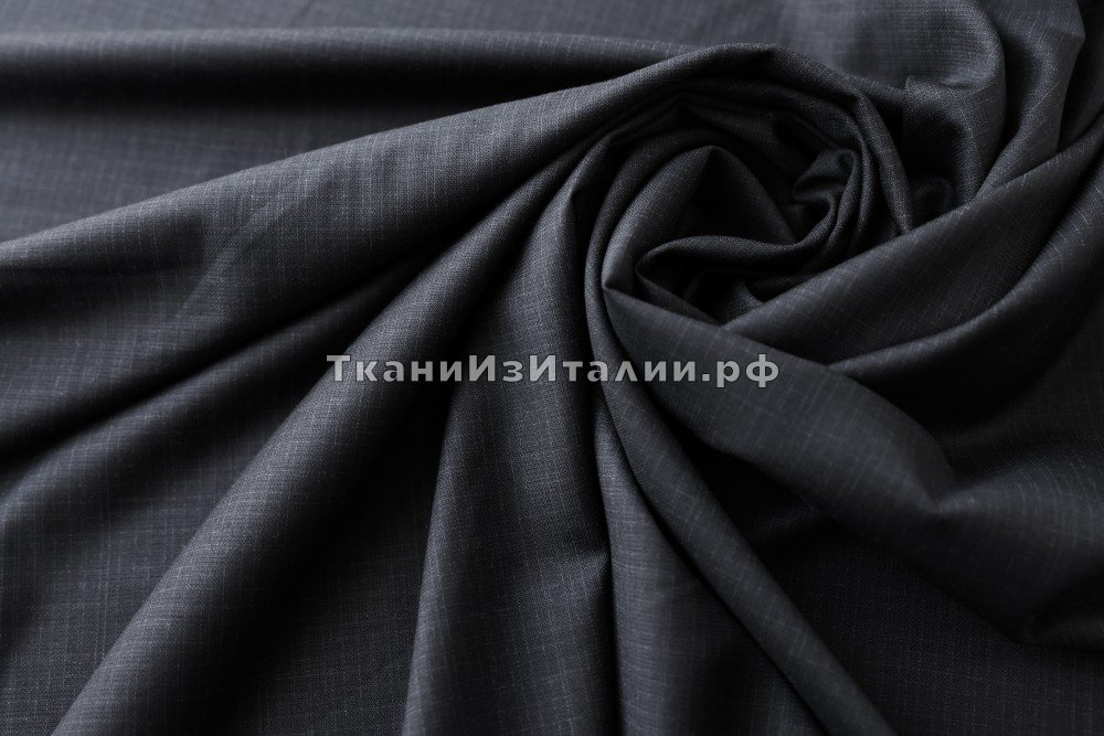 ткань костюмная шерсть серо-черная в незаметную клетку, костюмно-плательная шерсть в клетку серая Италия