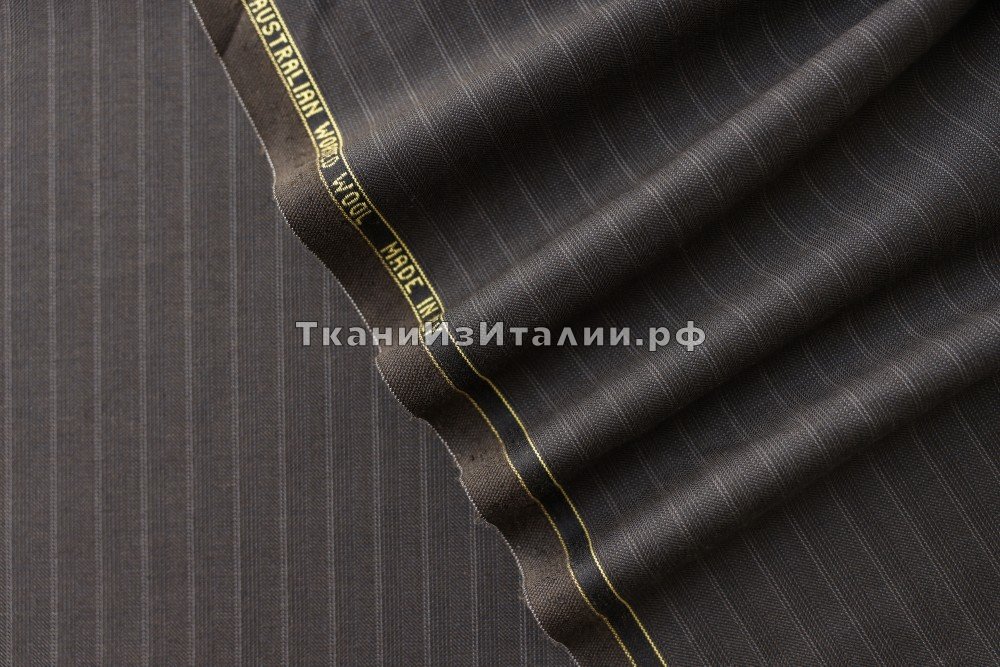 ткань коричневая костюмная шерсть в полоску, костюмно-плательная шерсть в полоску коричневая Италия