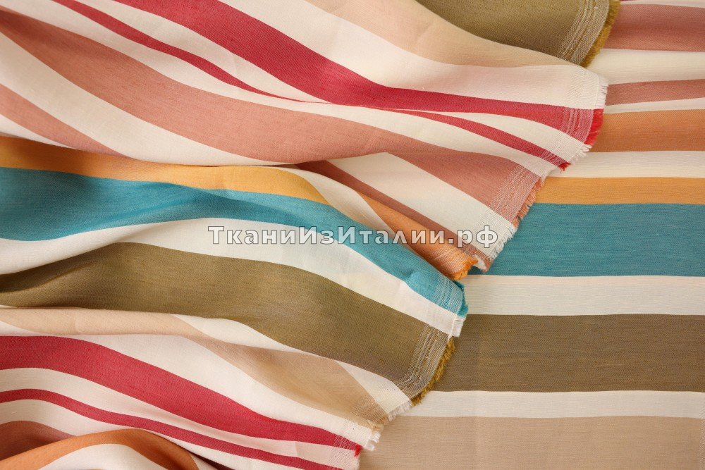 ткань костюмный лен в полоску, костюмно-плательная лен в полоску разноцветная Италия