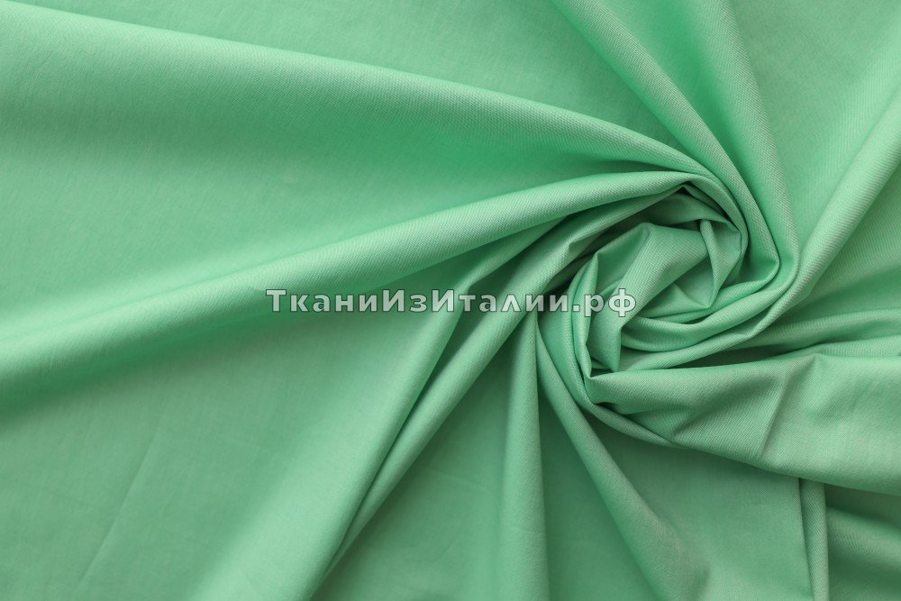 ткань хлопок с эластаном нежно-зеленый , костюмно-плательная хлопок однотонная зеленая Италия