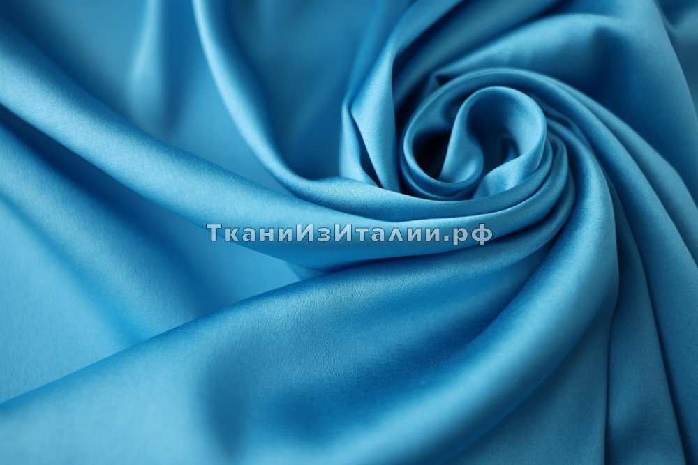 ткань атлас с эластаном бирюза с лазурным оттенком, атлас шелк однотонная голубая Италия