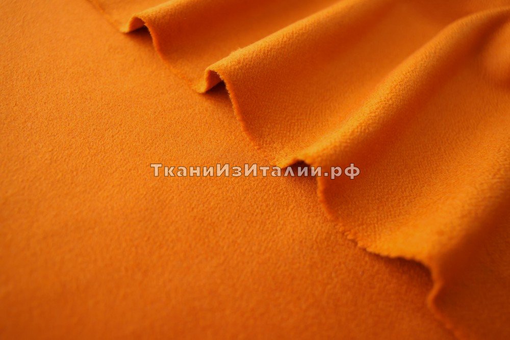 ткань двусторонний двухслойный кашемир оранжевый, пальтовые кашемир однотонная оранжевая Италия