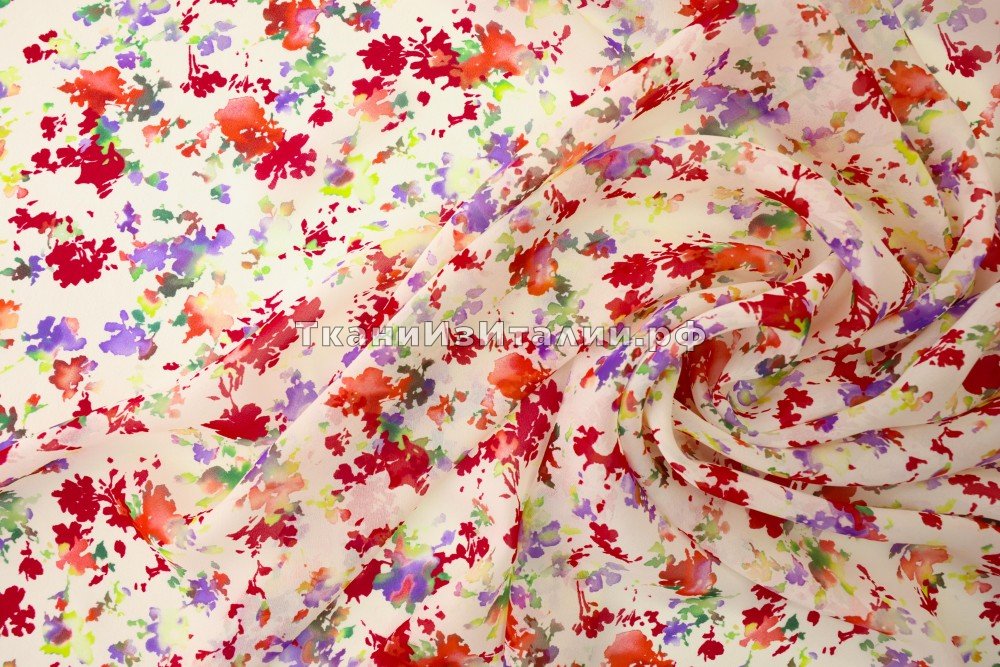 ткань шелковый шифон с мелкими цветами, шифон шелк цветы разноцветная Италия