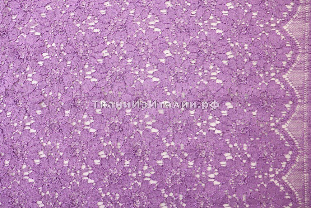 ткань кружево сиреневое с холодным оттенком, кружево хлопок однотонная фиолетовая Франция
