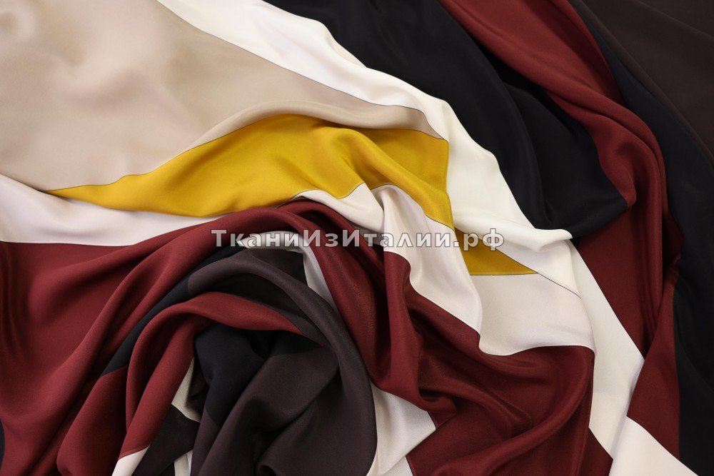 ткань кади с диагональным рисунком коричневый, бордовый, белый, желтый, кади шелк иные коричневая Италия