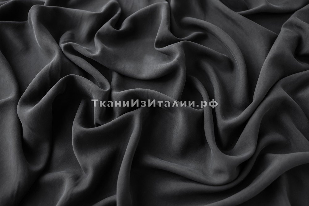ткань вареный шелк почти серного цвета, вареный шелк (мытый шелк) шелк однотонная черная Италия