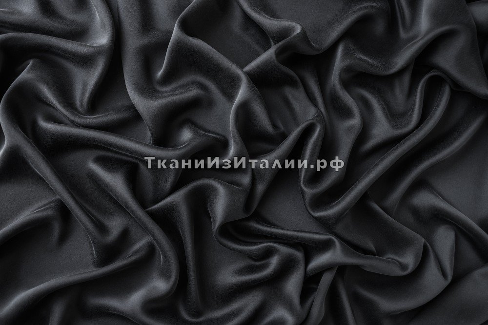 ткань вареный шелк цвета антроцит, вареный шелк (мытый шелк) шелк однотонная черная Италия