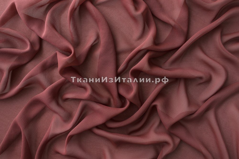 ткань шифон верескового цвета с оттенком клюквы, шифон шелк однотонная розовая Италия