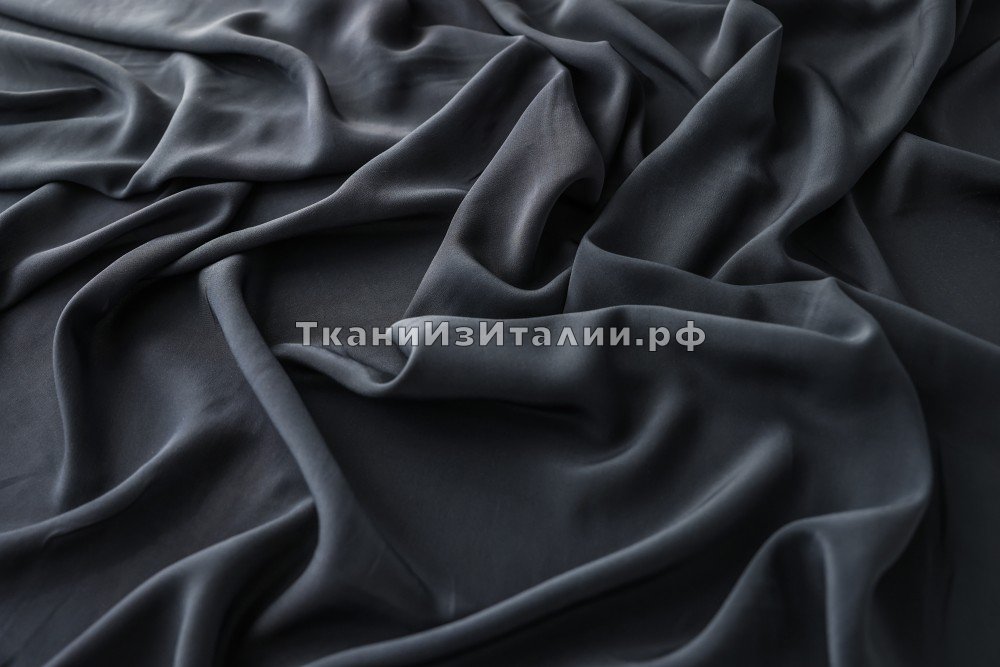 ткань крепдешин черно-синий с эластаном, крепдешин шелк однотонная синяя Италия