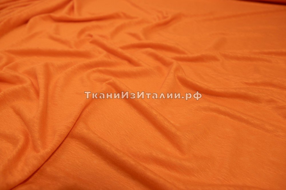 ткань льняной трикотаж оранжевый, трикотаж лен однотонная оранжевая Италия