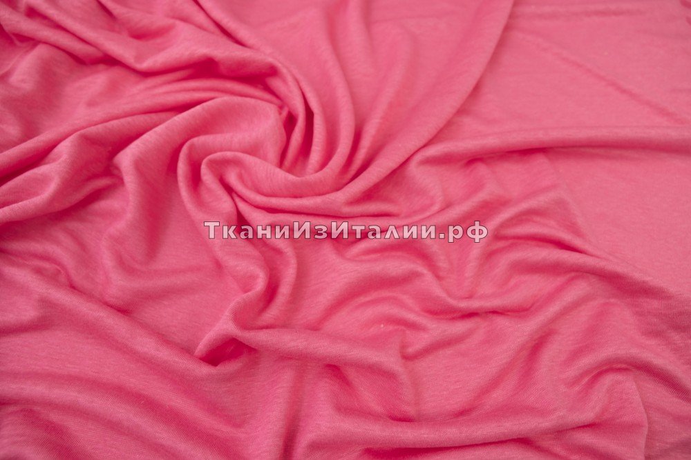 ткань трикотаж льняной ярко-розовый, трикотаж лен однотонная розовая Италия