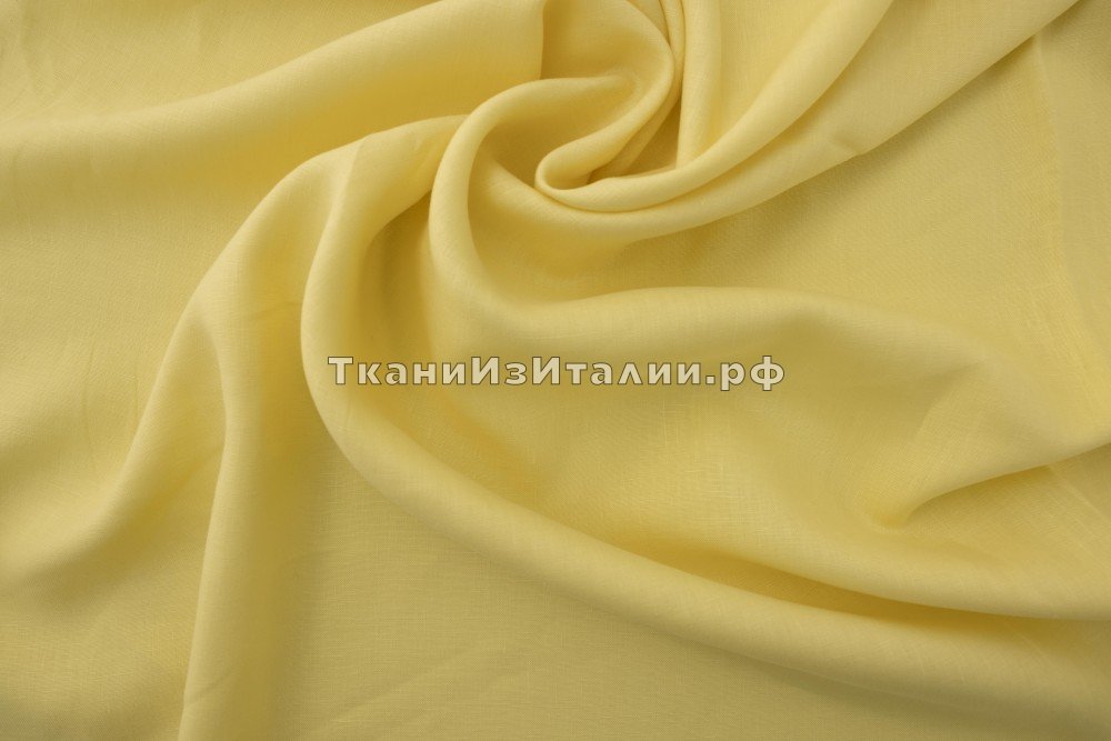 ткань лен желтого цвета полотняного плетения, костюмно-плательная лен однотонная желтая Италия