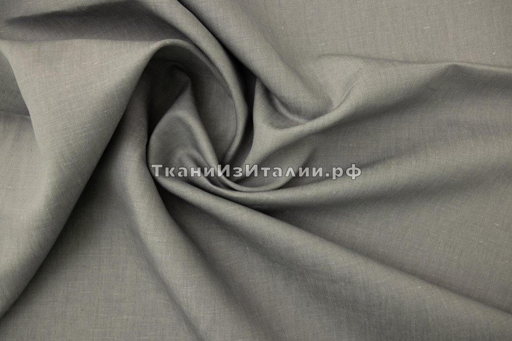 ткань лен с хлопком серого цвета, костюмно-плательная лен однотонная серая Италия
