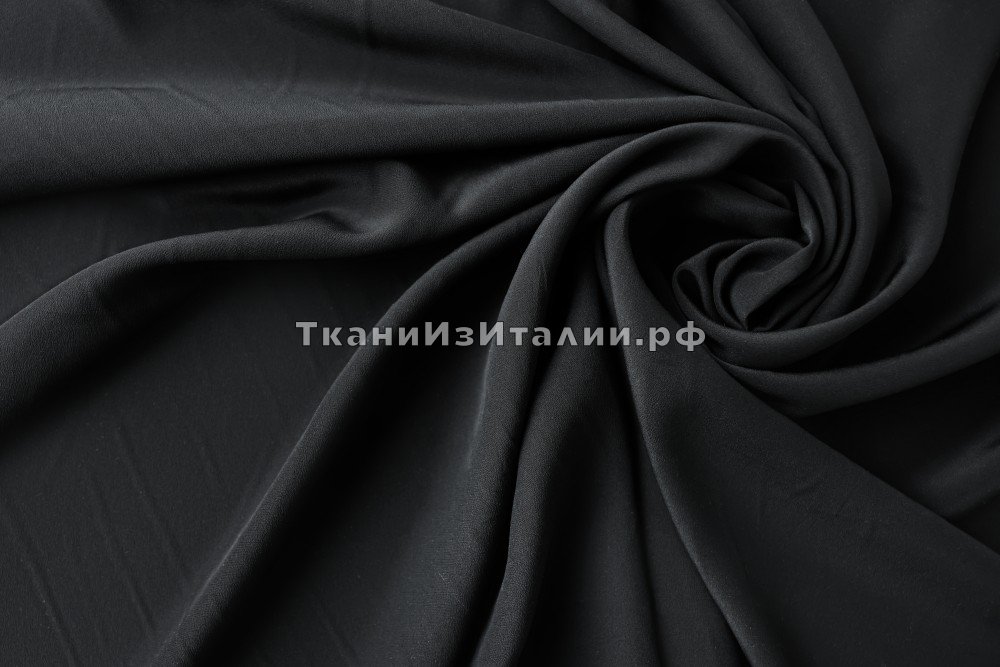 ткань крепдешин из вискозы с полиэстером черного цвета, крепдешин вискоза однотонная черная Италия