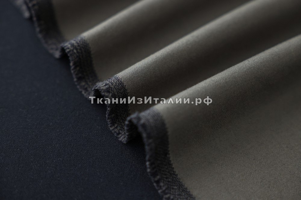 ткань двухслойная двусторонняя шерсть хаки и черный, костюмно-плательная хлопок однотонная серая Италия