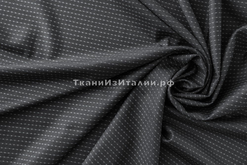 ткань костюмная шерсть с шелком темно-серого цвета в горошек, костюмно-плательная шерсть в горошек серая Италия